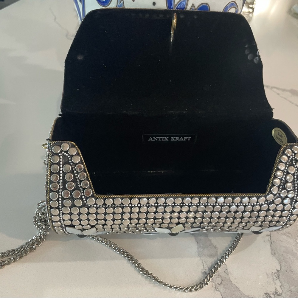 Unique Antik Kraft Mother of Pearl Cylinder Tube Floral Clutch Purse - Picture 5 of 10